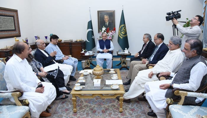 A delegation of Pakistan Peoples Party calls on Prime Minister Muhammad Shehbaz Sharif in Islamabad on June 16, 2023. — PM's Office